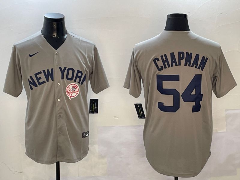 Men New York Yankees 54 Chapman Grey Game 2024 Nike MLB Jersey style 0108